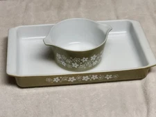 Vintage Pyrex 933 473 Crazy Dasiy Spring Blossom Green Lasagna 1 Qt Casserole VG