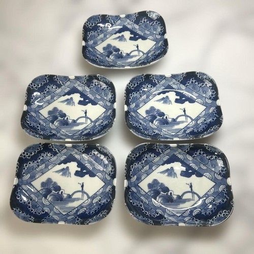 Aimonozora Japanese Blue Geschirr 4er Set quadratische Teller mit leicht erhö...