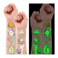 Partywind 132 PCS 12 Sheets Luminous Easter Temporary Tattoos for Kids Basket