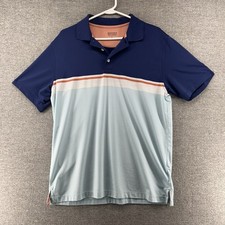 Brooks Brothers Polo Shirt Men Size Large Striped Blue Short Sleeve Casual