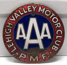 Vintage AAA Lehigh Valley Motor Club P.M.F. License Plate Topper Used