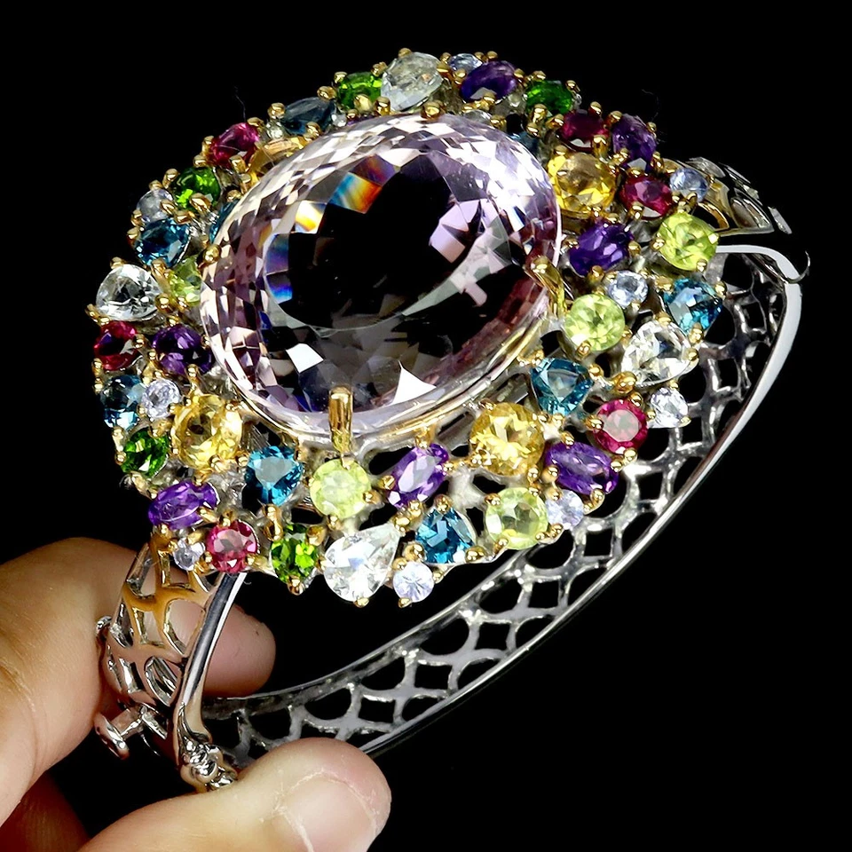 925 Sterlingsilber Armreif Oval Ametrin 65ct Peridot Topas Edelstein Schmuck 6.5 - Bild 2 von 4