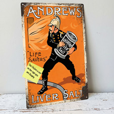 ANDREWS LIVER SALT FIREMAN fire brigade engine metal sign advert vintage repro