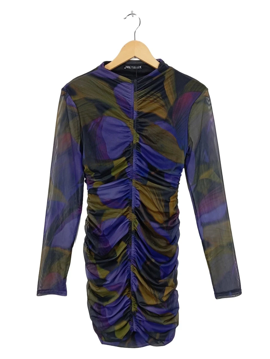 Robe BARDOT Zara à Fleurs Violettes - Taille S, Neuve Sans Étiquettes