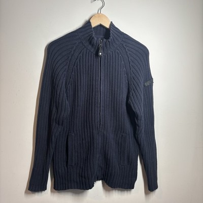 Schott NYC Full Zip Knit Jacket Mens Size Medium Navy Blue Y2K 