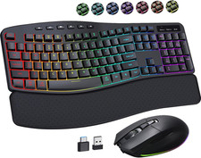 Wireless Keyboard and Mouse Combo with RGB Lighting and Ergonomic Wave Design