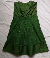 The Limited Strapless Dress A Line Green Eyelet Embroidered Womens Size 8