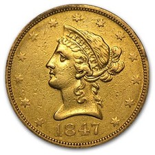 1847-O $10 Liberty Gold Eagle VF Details (Cleaned)
