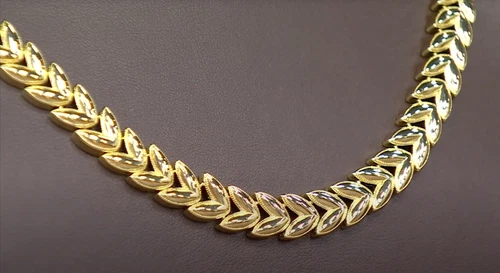 BELLEZZA 18" Goldtone Bronze Cast Link Line Necklace - Leaf - NWT image 4