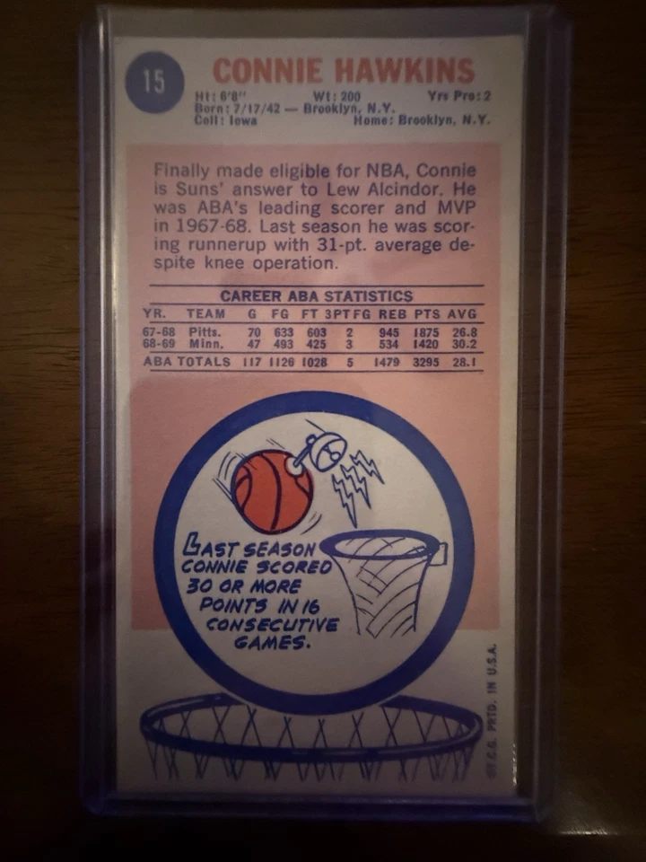 1969-70 Topps - Connie Hawkins #15 (RC) - Image 2 of 2