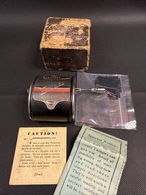 Twinplex Deluxe Stropper Hand Crank Razor Blade Sharpener Box & Gillette Blades