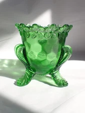 Degenhart Forget-Me-Not Emerald Green Glass Toothpick Holder