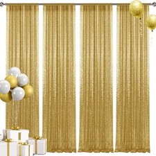 2 8FT-4PCS Gold Sequin Backdrop Curtains Panels Photography Backdrop Glitter ...
