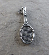 Vintage 3D Tennis Racket Sterling Silver 1" Charm Pendant #838 B