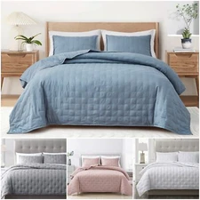 3-Piece Cooling Bamboo Fiber Cross-Stitch Quilt Set Lightweight Bedspread Cover