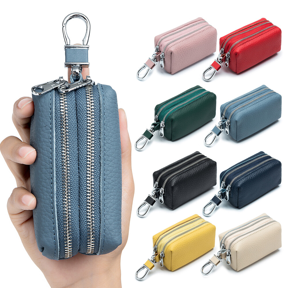 Genuine Leather Wallet Car Key Holder Keychain Bag Small Pouch Zip