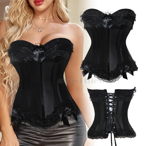 Damen Sexy Überbrust Taille Trainer Schnür Korsett Vintage Bustier Top Übergröße - Bild 27 von 28