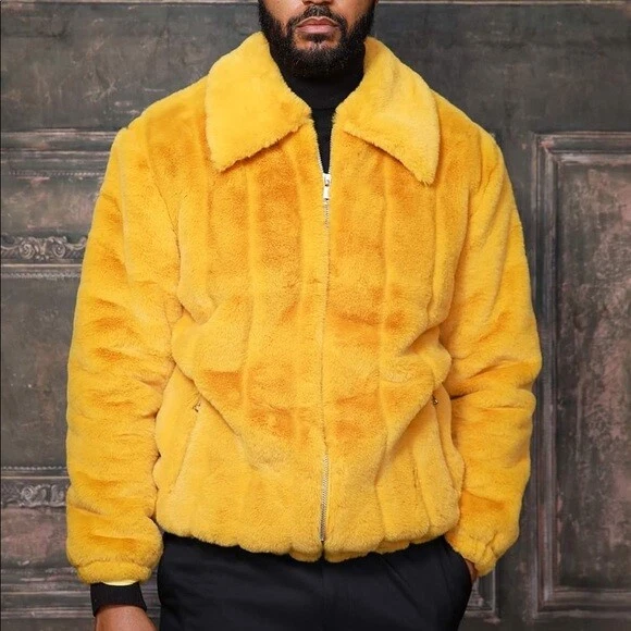 Yellow fur store coat men