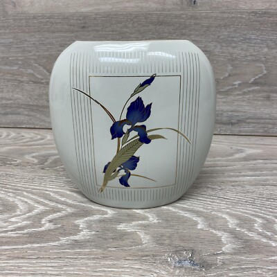Otagiri Grand Iris Vase Japan 6.5''H Gold Trim Vintage
