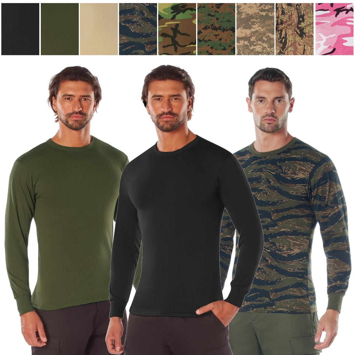 Long Sleeve Camo T-Shirts - Longsleeve Camouflage/Black Tee Shirts