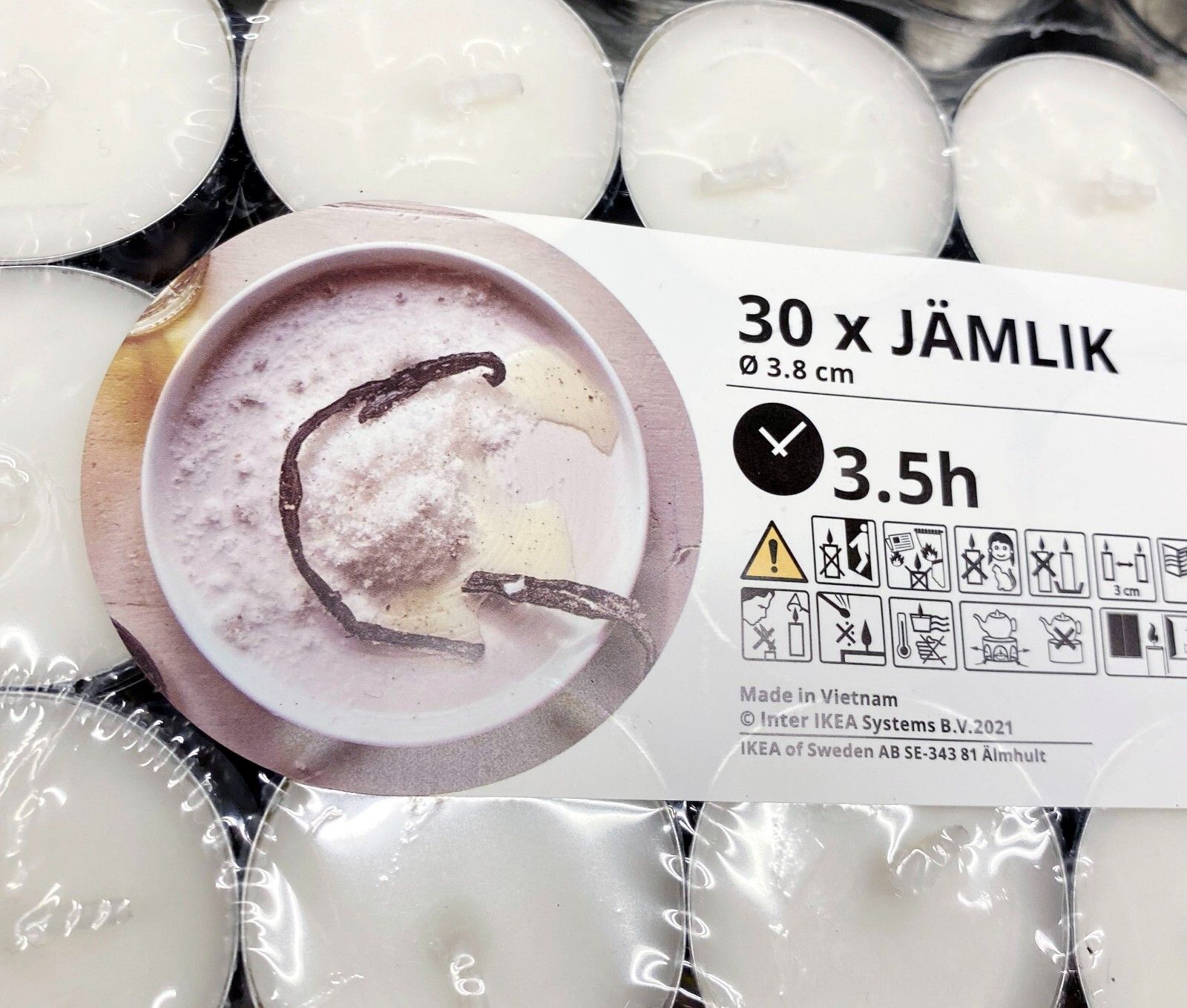 Pack of 30 Ikea JAMLIK Scented Tealight Candle, Vanilla/Light Beige 3