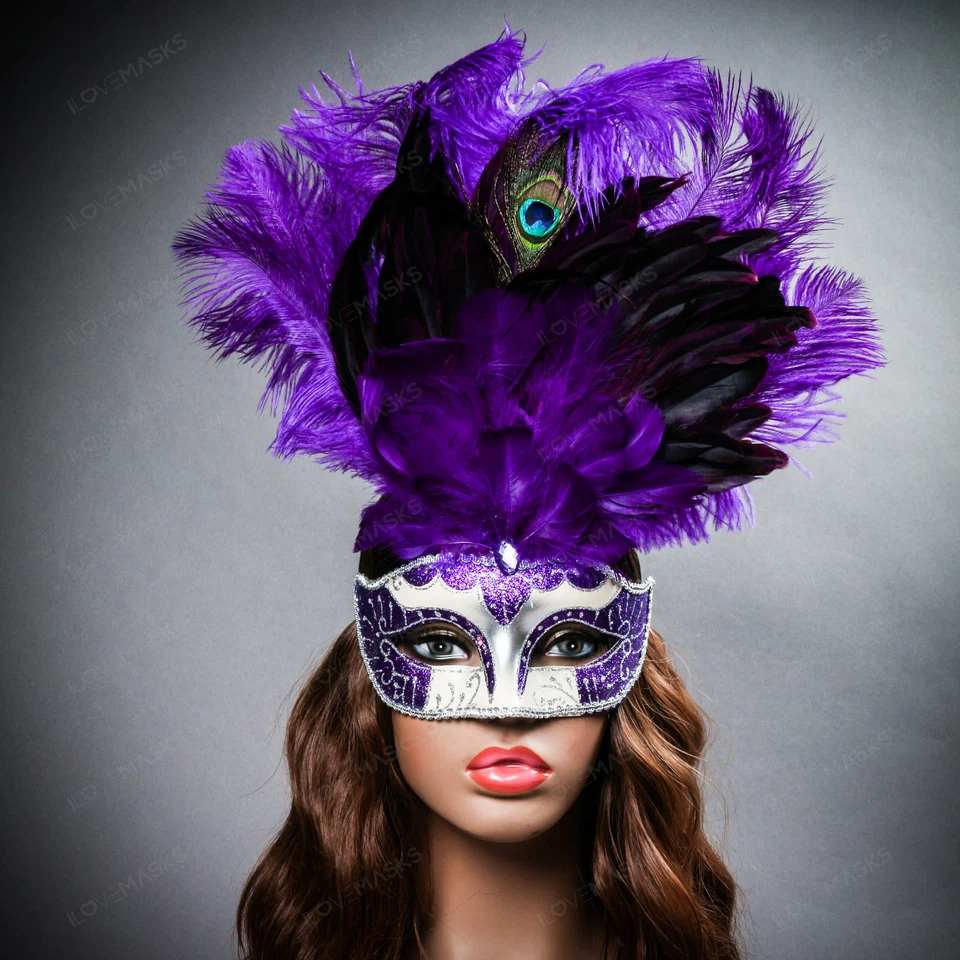 Venetian Mardi Gras Top Peacock Large Feather Masquerade Ball New Year Party - Image 4 of 4