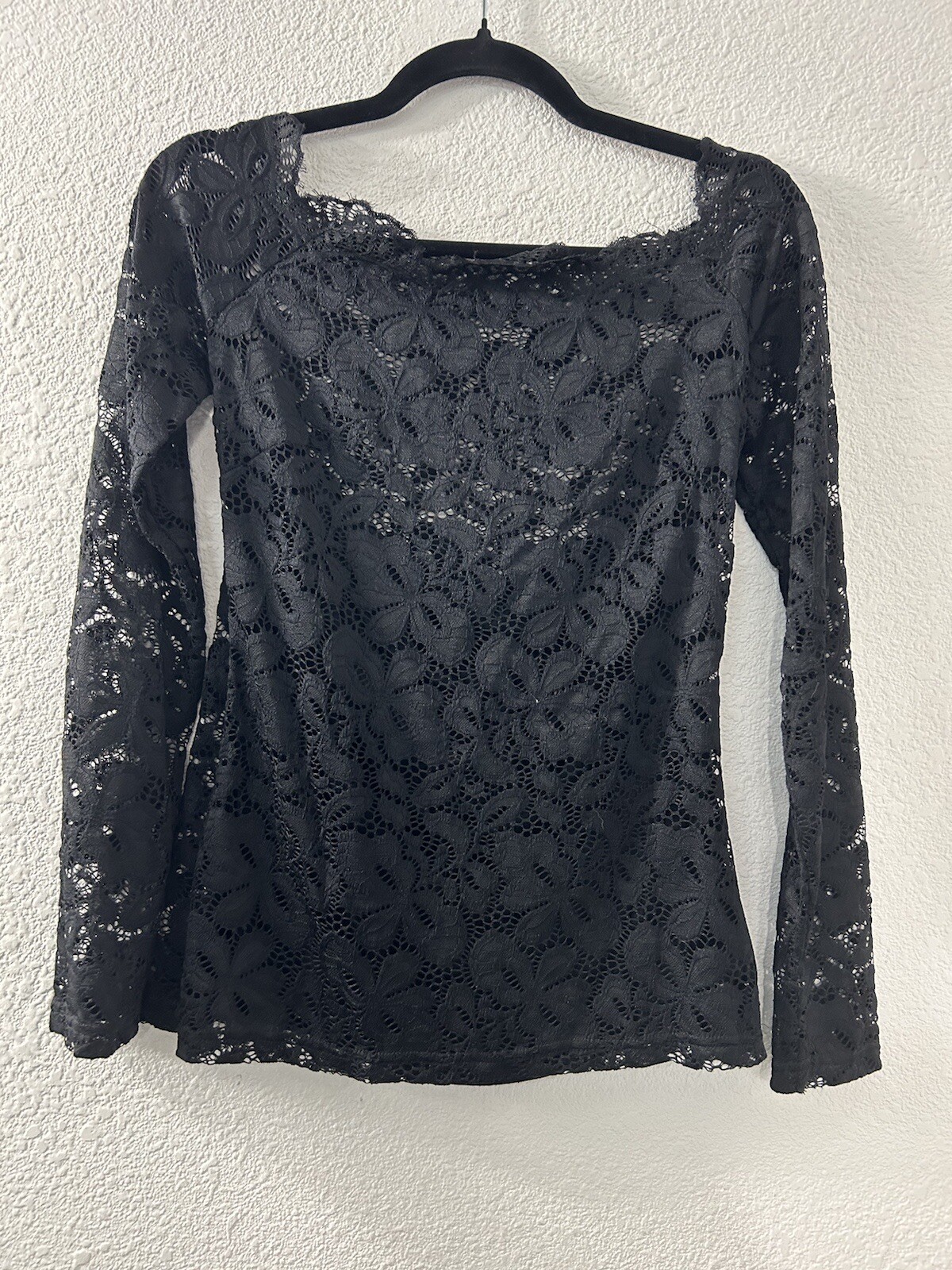 DJT Fashion S Black Lace Floral Long Sleeved Lined Top Goth Grunge Witchy