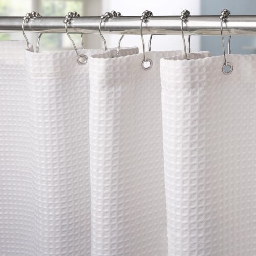 Waffle Weave Shower Curtain with Stainless Steel Hooks - 230 GSM Heavy Duty F...