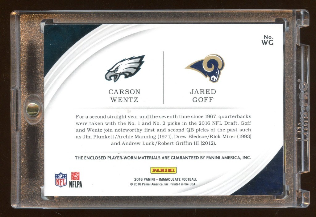 CARSON WENTZ / JARED GOFF IMMACULATE 1/1 *NFL* SHIELD RC AMAZING
