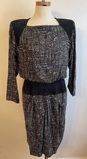 Vintage 1990s St. Gillian Kay Unger Silk  Suede Blouson Dress 10 Black  Beige