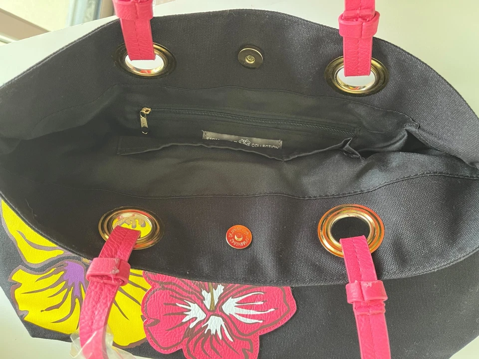 Bolso de Viaje Avon Tropical Apliques Rosa Amarillo Flores con Asas Rosa Foto 4 de 4