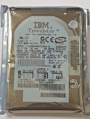 40GB IDE IBM Travelstar IC25N040ATCS04-0 P-ATA 4200RPM 2MB 2.5