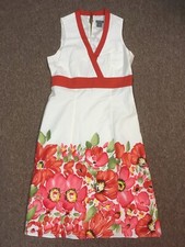Ann Taylor 100% Cotton Sleeveless A Line Floral Watercolor Dress, White Red, 4