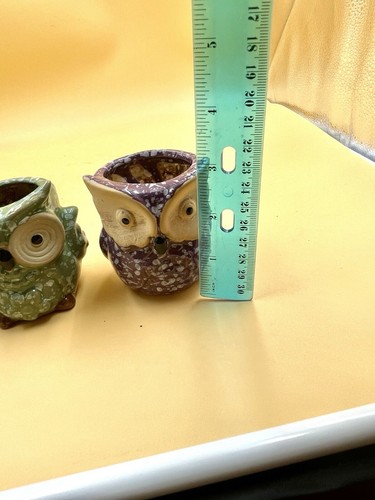 Owl Planter Set Mini Ceramic Succulent Pots w Hole  - Picture 7 of 10