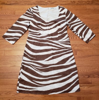 Boden Linen Dress Brown White Zebra Animal Print Summer 3/4 Sleeve Womens  Sz 6 | eBay