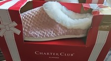 Charter Club Womens Faux-Fur-Trim Boxed Slippers Chalky Rose XL 11-12 New In Box