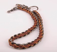 C49 Brown Braided Leather  Metal Rocker Biker Jean Keychains Key Wallet Chain