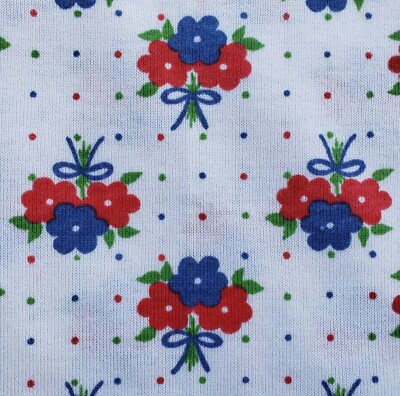 Vintage 60s 70s Fabric Blue Red Power Flower Knit Polyester