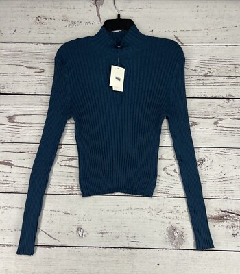 Sugar Moon Juniors Long Sleeve Mock Neck Cut-Out Top Teal Size XL