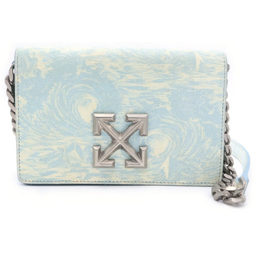 OFF-WHITE Jitney 0.5 Shoulder Bag, Light Blue Suede, Silver Hardware, Size-,