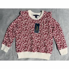 Polo Ralph Lauren Girls Sweatshirt Size 4 Red Floral Ruffle Crewneck