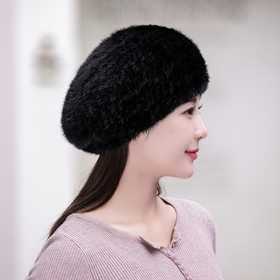 Women's Real Mink Fur Hat Winter Warm Beanie Cap Headwear Ski Hat Casual Travel