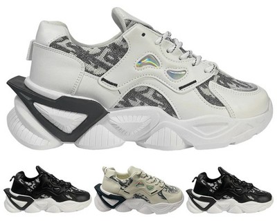 Damen-Walking-Trainer mit klobiger Sohle bequem Schnürschuhe Fitnessschuhe