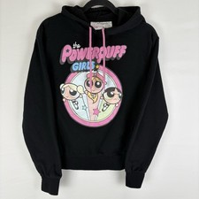 Power Puff Girls Womens Large Black Sweatshirt Hoodie Fleece Y2K Cartoon Graphic
