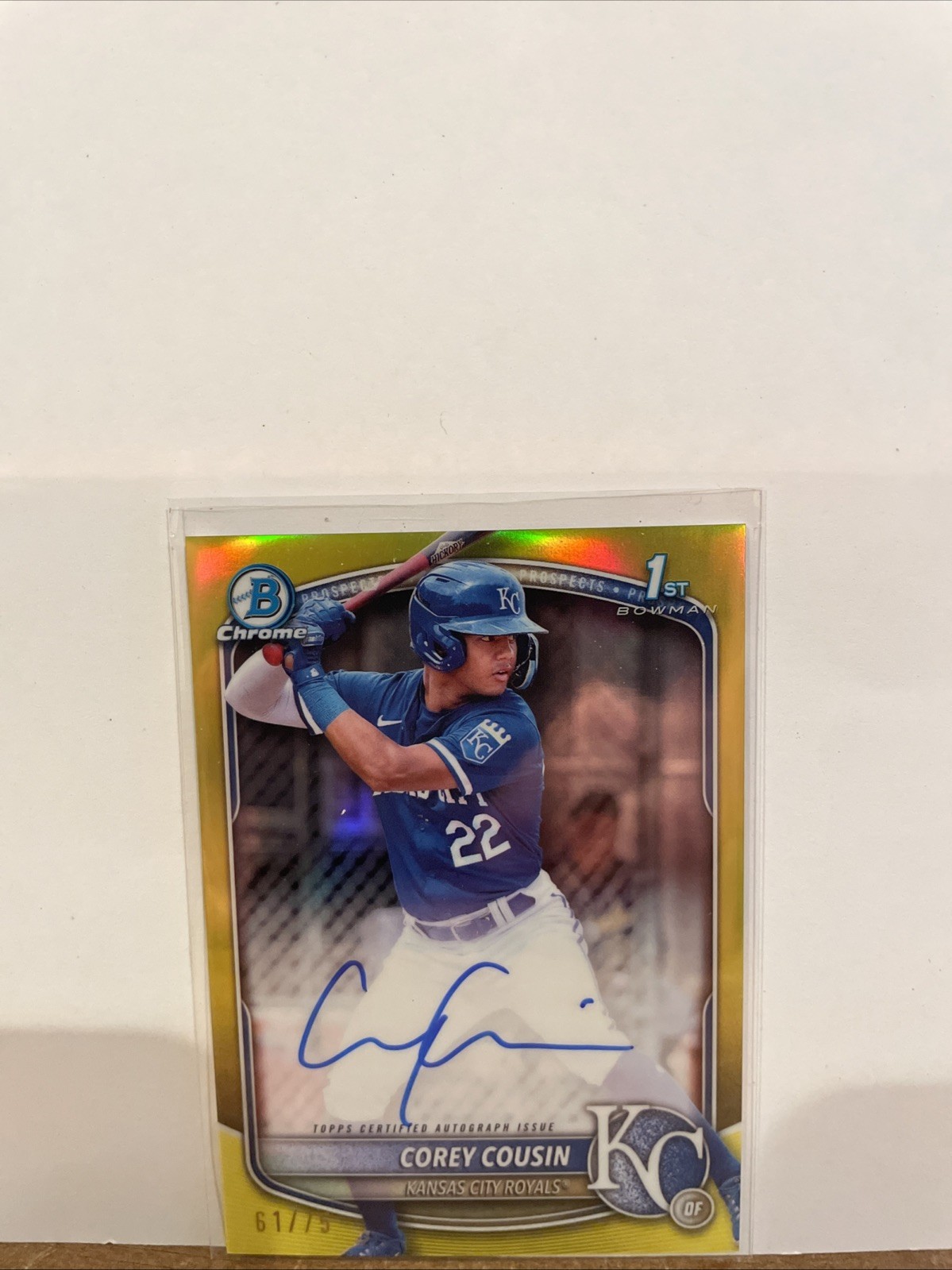 2025 Bowman Chrome Auto Corey Cousin Yellow Refractor /75 1st Prospect Auto