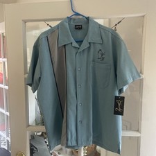 Bowling Shirt Steady USA Retro Med Button Up Short Sleeve Martini Mens