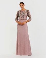 Mac Duggal 9341 Vintage Lilac Multi Floral Embellished Long Sleeve Gown Sz 16