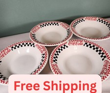 Set of 4 Gibson Coca-Cola 1996 8-inch Soup Salad Bowls Black Red White Checkered