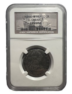 Moneda Naufragio El Cazador 1783 MO FF México 2 Reales