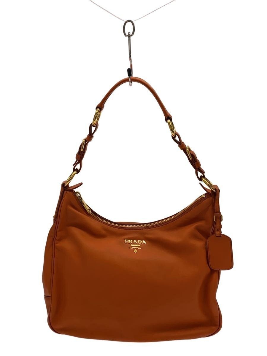 PRADA shoulder bag leather Orange plain Used